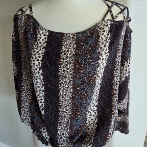 #606 Rue21 Women's Strappy Paisley Top - Black, Brown, Cream
